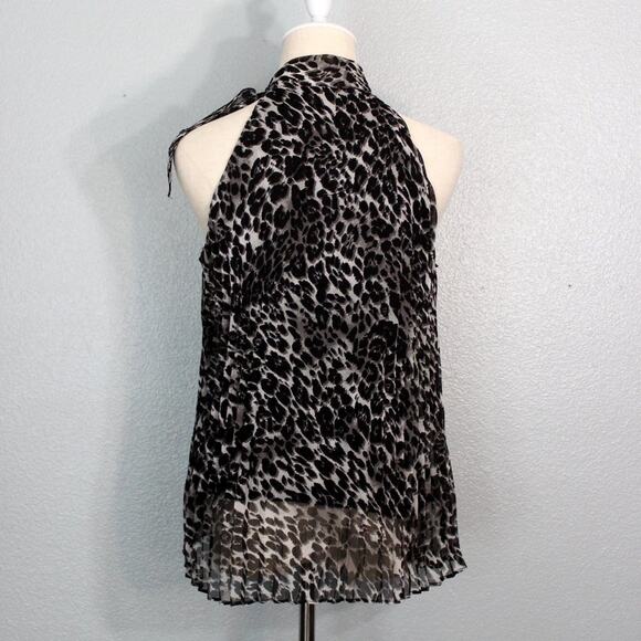 My Michelle Halter Top Blouse Sleeveless Bow Tie Animal Print Size M - Picture 6 of 11